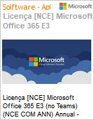 Licena [NCE] Microsoft Office 365 E3 (no Teams) (NCE COM ANN) Annual - Annual  (Figura somente ilustrativa, no representa o produto real)