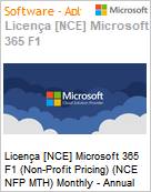 Licena [NCE] Microsoft 365 F1 (Non-Profit Pricing) (NCE NFP MTH) Monthly - Annual  (Figura somente ilustrativa, no representa o produto real)