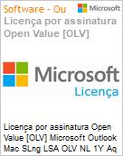 Licena por assinatura Open Value [OLV] Microsoft Outlook Mac SLng LSA OLV NL 1Y Aq Y2 Academic AP Additional Product Non-Specific 1 Year(s) Acquired year 2 (Figura somente ilustrativa, no representa o produto real)