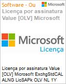 Licena por assinatura Value [OLV] Microsoft ExchgStdCAL ALNG LicSAPk OLV NL 1Y AqY1 Acdmc [Educacional] AP Stdnt UsrCAL Additional Product Non-Specific 1 Year(s) Acquired year 1 (Figura somente ilustrativa, no representa o produto real)