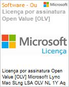 Licena por assinatura Open Value [OLV] Microsoft Lync Mac SLng LSA OLV NL 1Y Aq Y1 Academic AP Additional Product Non-Specific 1 Year(s) Acquired year 1 (Figura somente ilustrativa, no representa o produto real)