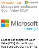 Licena por assinatura Open Value [OLV] Microsoft Lync Mac SLng LSA OLV NL 3Y Aq Y1 Academic AP Additional Product Non-Specific 3 Year(s) Acquired year 1 (Figura somente ilustrativa, no representa o produto real)