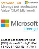 Licena por assinatura Value [OLV] Microsoft ExchgEntCAL r SNGL SA OLV NL 1Y AqY1 Acdmc [Educacional] AP UsrCAL woSrvcs Additional Product Non-Specific 1 Year(s) Acquired year 1 (Figura somente ilustrativa, no representa o produto real)