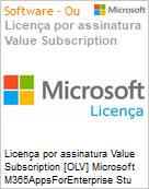 Licena por assinatura Value Subscription [OLV] Microsoft M365AppsForEnterprise Stu ALNG SubsVL OLV NL 1Mth Acdmc PltfrmStdnt Platform Offering Non-Specific 1 Month(s) Non-Specific (Figura somente ilustrativa, no representa o produto real)