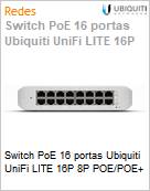 Switch PoE 16 portas Ubiquiti UniFi LITE 16P 8P POE/POE+ (Figura somente ilustrativa, no representa o produto real)