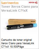 Cartucho de toner original Xerox Ciano para VersaLink C71xX 18.500Pgs  (Figura somente ilustrativa, no representa o produto real)