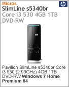 AY676AA - Desktop-PC Pavilion SlimLine HP s5340br Intel Core i3-530 (2.93GHz) 4GB 1TB DVD-RW Windows 7 Home Premium 64