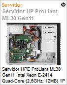 Servidor HPE ProLiant ML30 Gen11 Intel Xeon E-2414 Quad-Core (2,6GHz; 12MB) 1P 16G NHP 1TB 350W  (Figura somente ilustrativa, no representa o produto real)