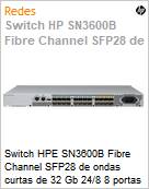 Switch HPE SN3600B Fibre Channel SFP28 de ondas curtas de 32 Gb 24/8 8 portas de 32 Gb  (Figura somente ilustrativa, no representa o produto real)