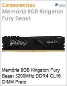 Memria 8GB Kingston Fury Beast 3200MHz DDR4 CL16 DIMM Preto (Figura somente ilustrativa, no representa o produto real)