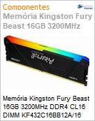 Memria Kingston Fury Beast 16GB 3200MHz DDR4 CL16 DIMM KF432C16BB12A/16  (Figura somente ilustrativa, no representa o produto real)